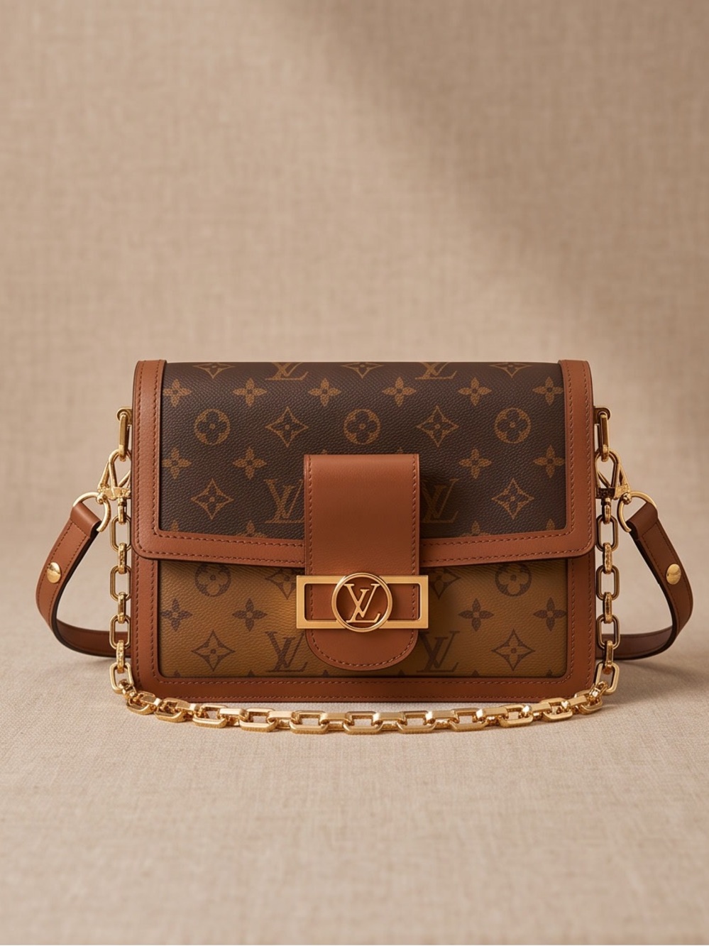 Louis Vuitton Brown Monogram and Tan Leather Crossbody Bag